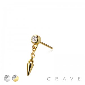 316L SURGICAL STEEL THREADLESS PUSH IN DANGLE SPIKE ROUND CZ TOP PART